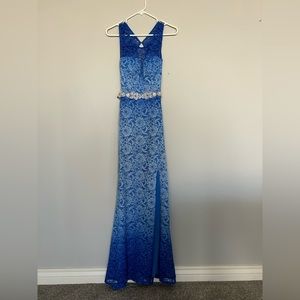 Long blue sparkly ombré dress